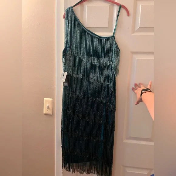 Adrianna Papell Teal One Shoulder Dress - Picture 8 of 8